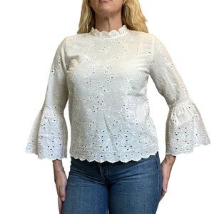 ULLA JOHNSON  Cotton & Linen Eyelet scalloped shirt w/ bell sleeves Size…